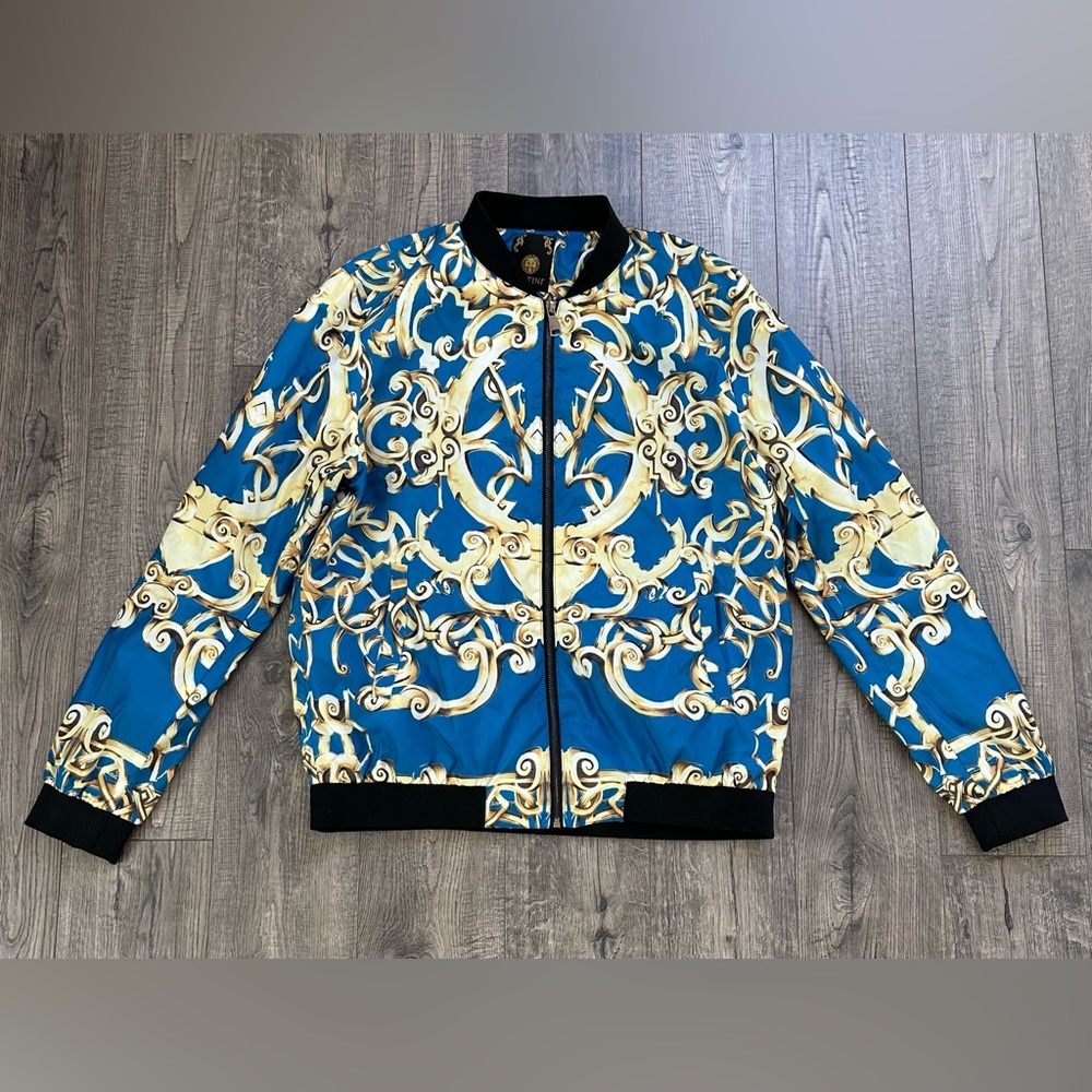 RARE - Platini Mens Designer Zip‎ Up Scarf Print Bomber Jacket Size XL